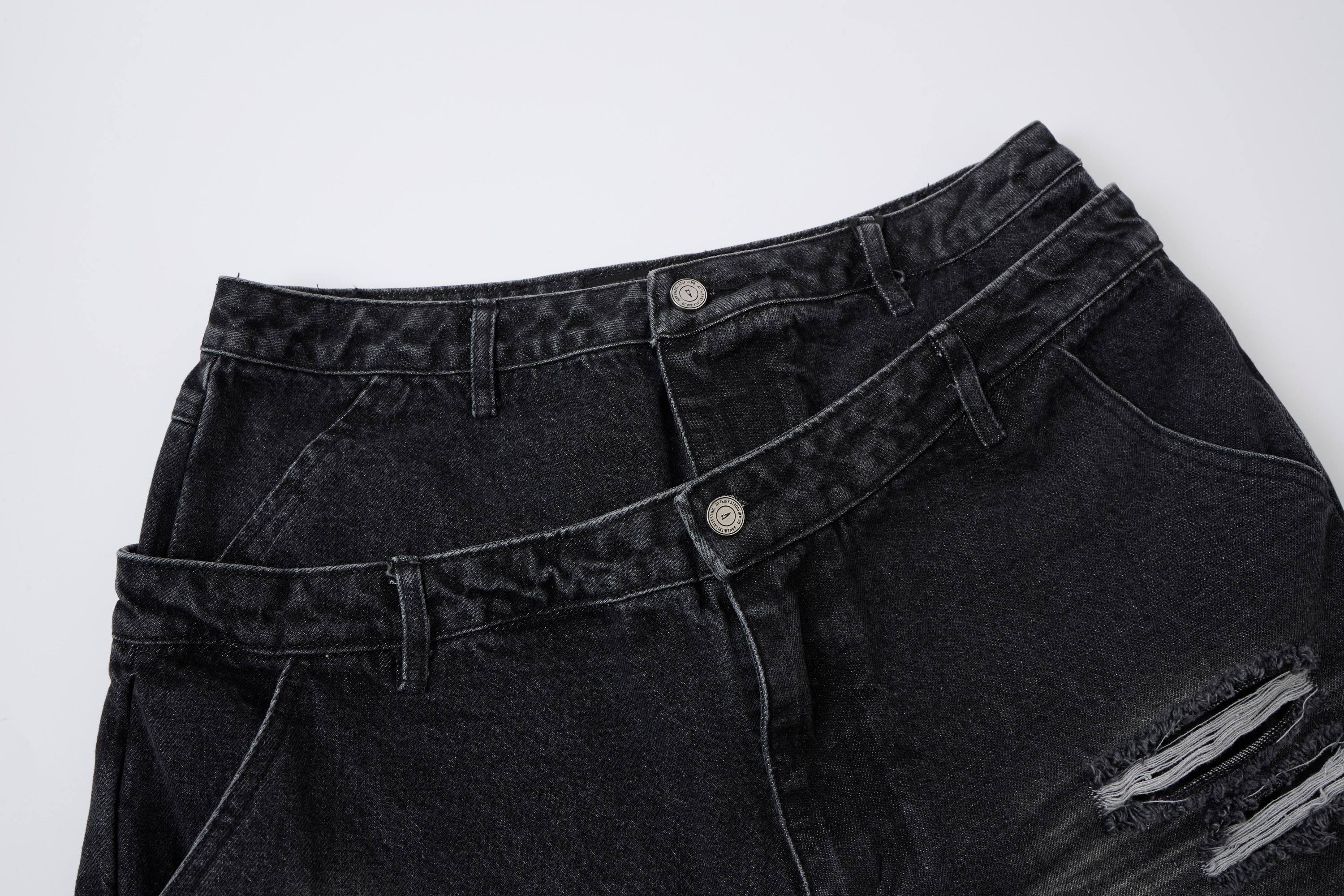 Distressed Layered Waistband Denim Shorts | Streetwear
