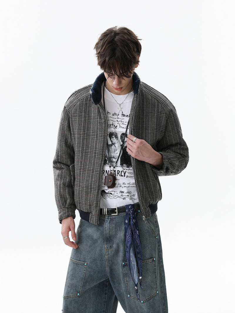 Vintage Plaid Wool Blend Bomber Jacket | Retro Check