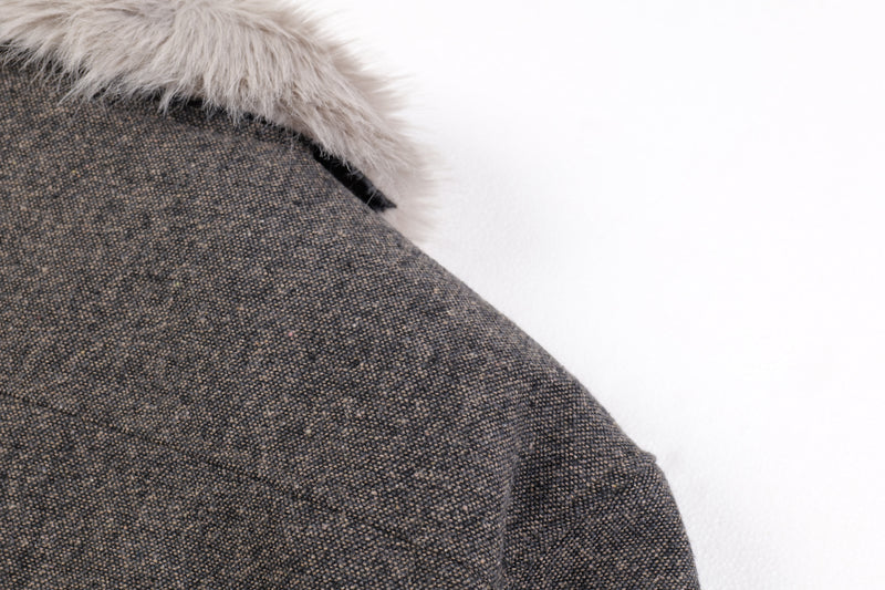 Faux-Fur Collar Wool-Texture Bomber Jacket | Omirad