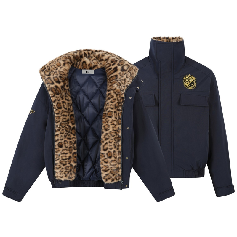 Leopard-Lined Military Bomber Jacket | Streetwear Winter Coat