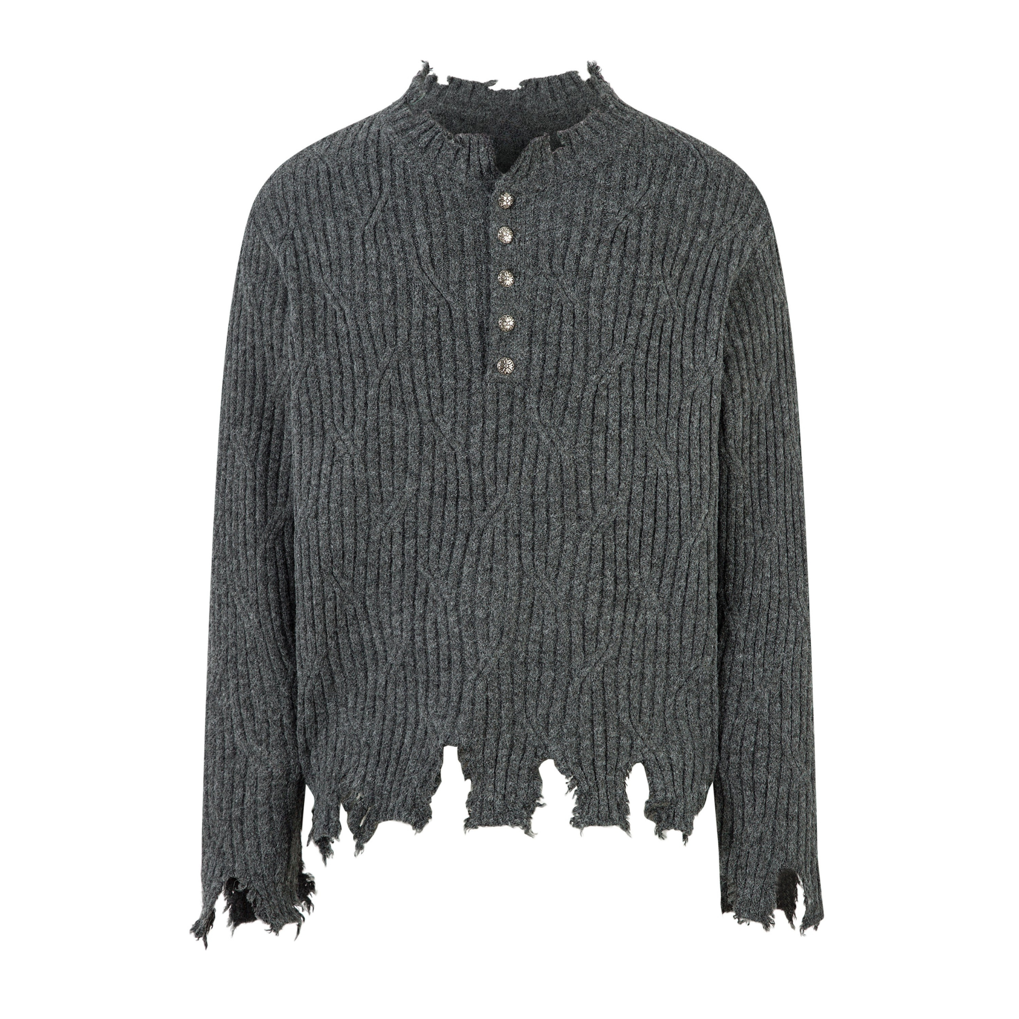 Distressed Ribbed Henley Knit Sweater | Grunge Streetwear