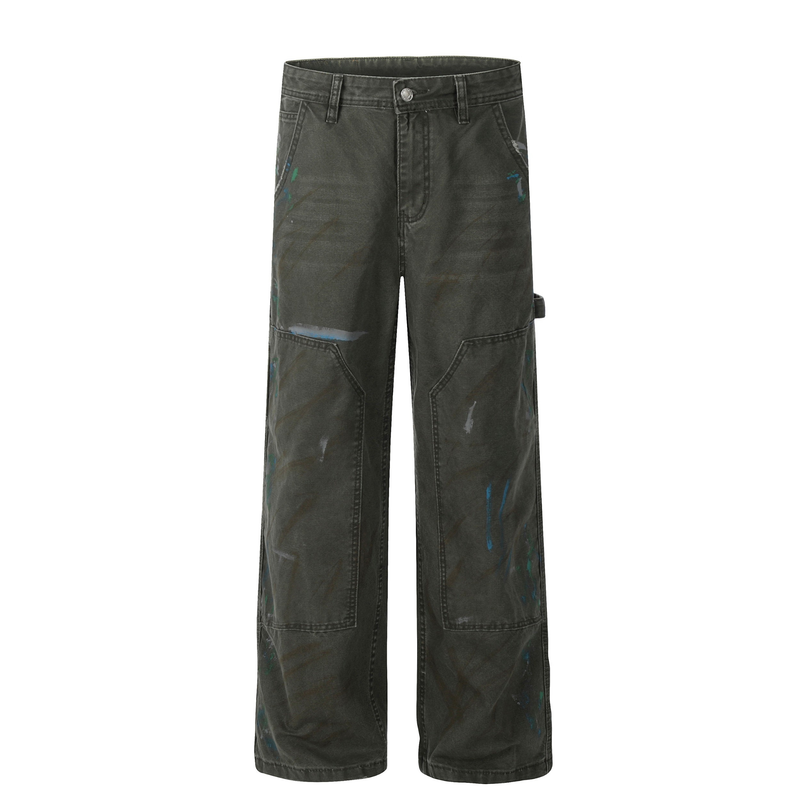 Paint-Stroke Wide-Leg Carpenter Pants | Streetwear Workwear