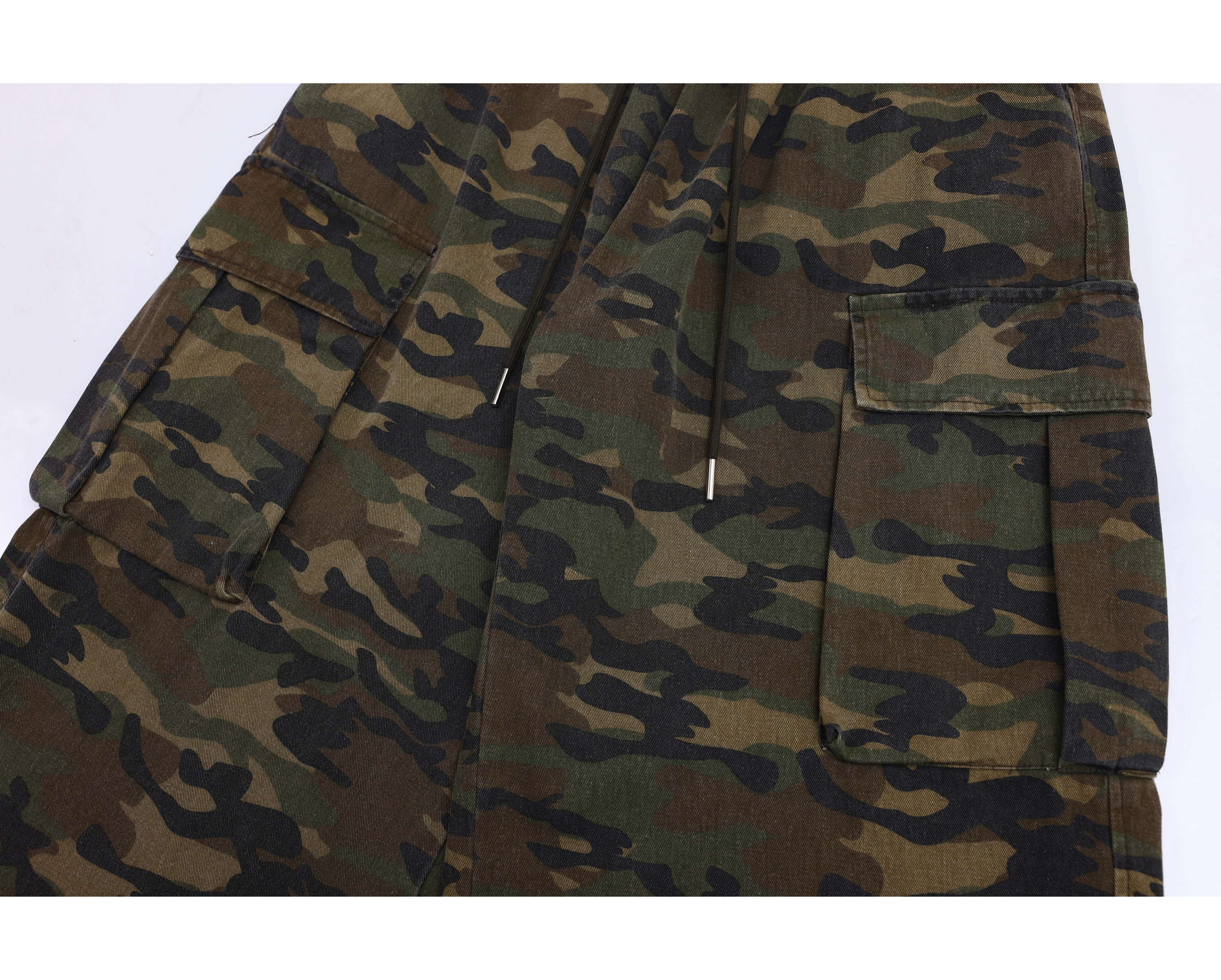 Men's Camo Wide-Leg Cargo Pants | 100% Cotton Streetwear