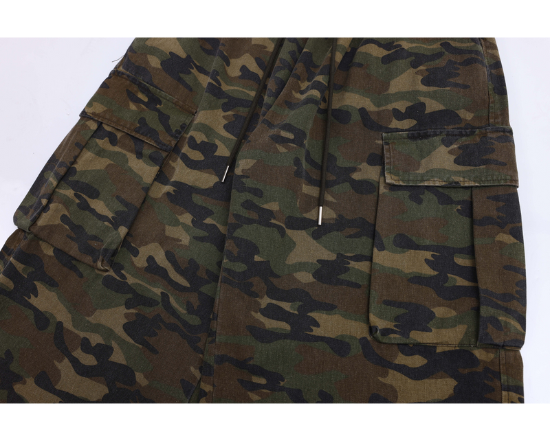 Men's Camo Wide-Leg Cargo Pants | 100% Cotton Streetwear