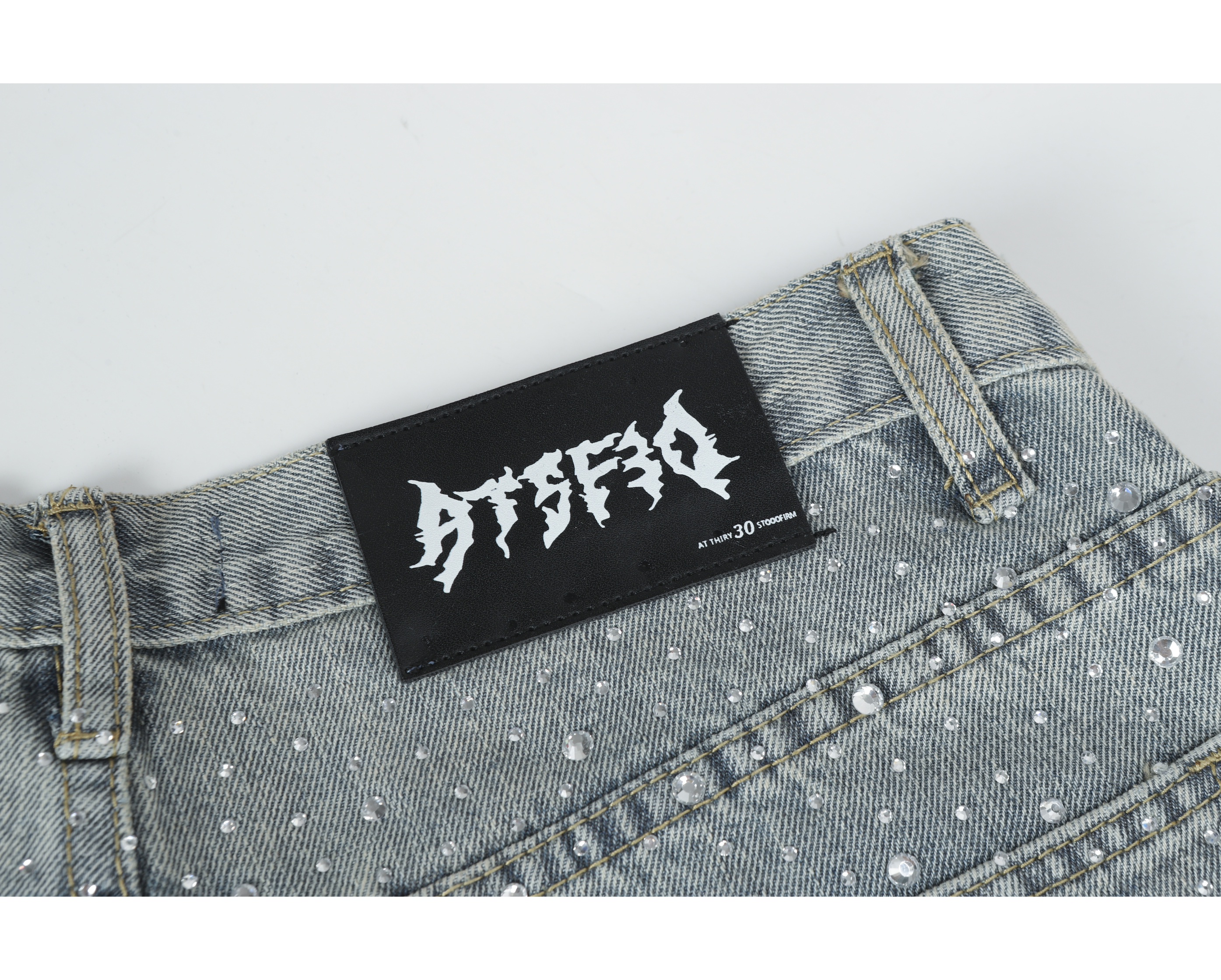 Light-Wash Rhinestone Wide-Leg Jeans | Oversized Stacked Denim