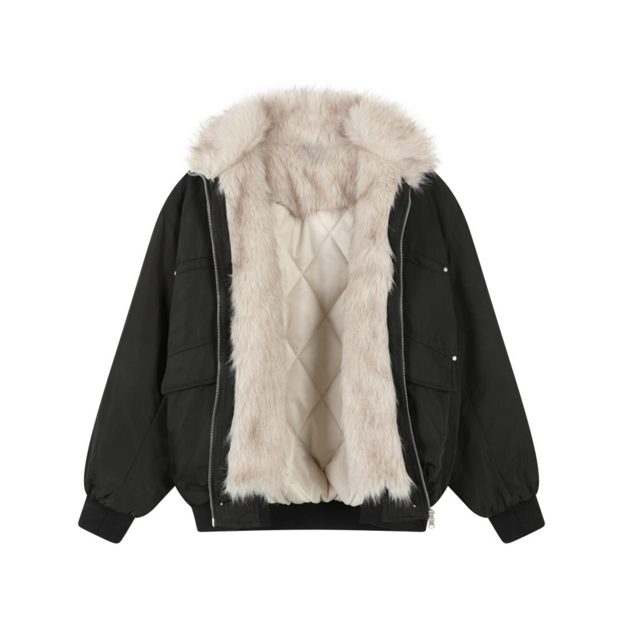 Faux Fur Lined Bomber Jacket | Oversized Winter Utility Coat