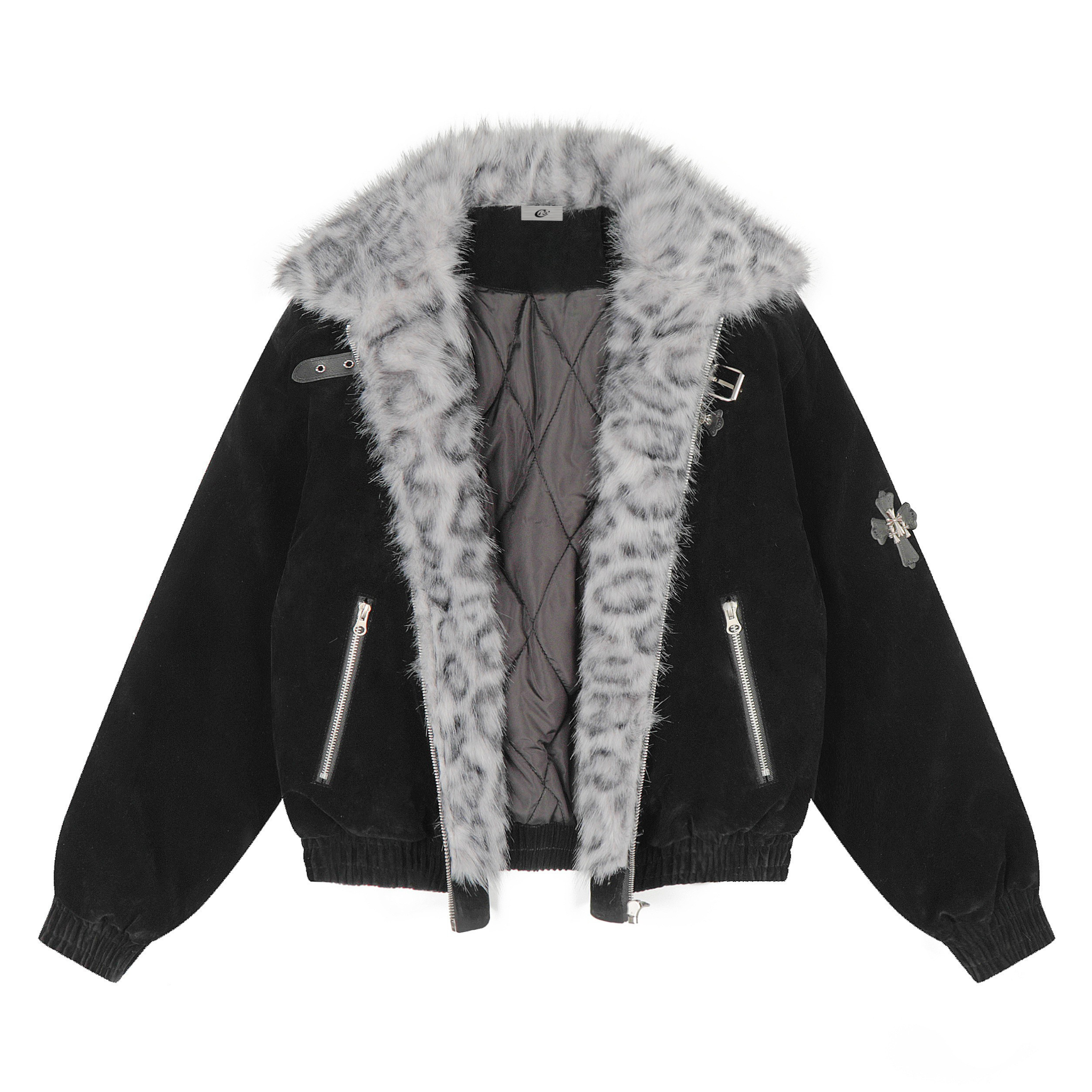 Faux Fur Collar Suede-Texture Bomber Jacket | Omirad