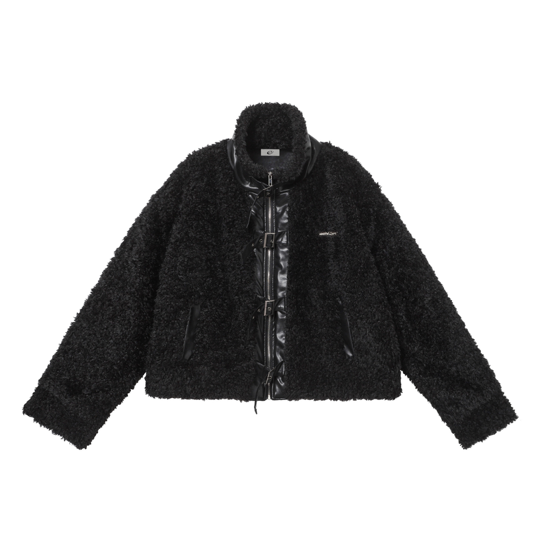 Faux Leather Patchwork Sherpa Bomber Jacket | Omirad