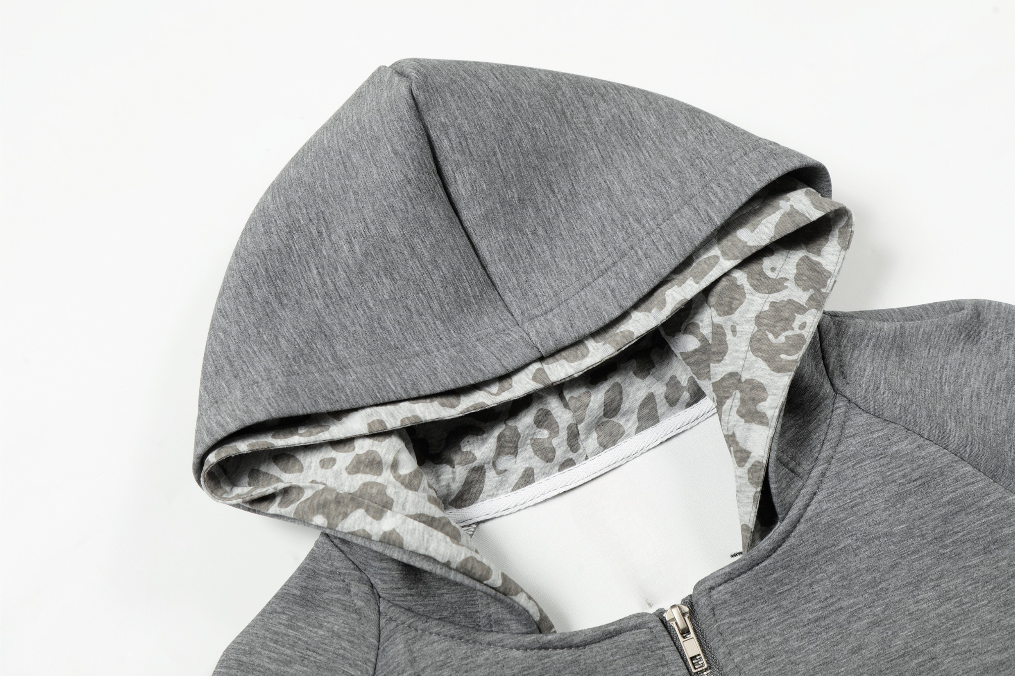 Omirad Double-Layer Zip-Up Hoodie | Grey Leopard Inner