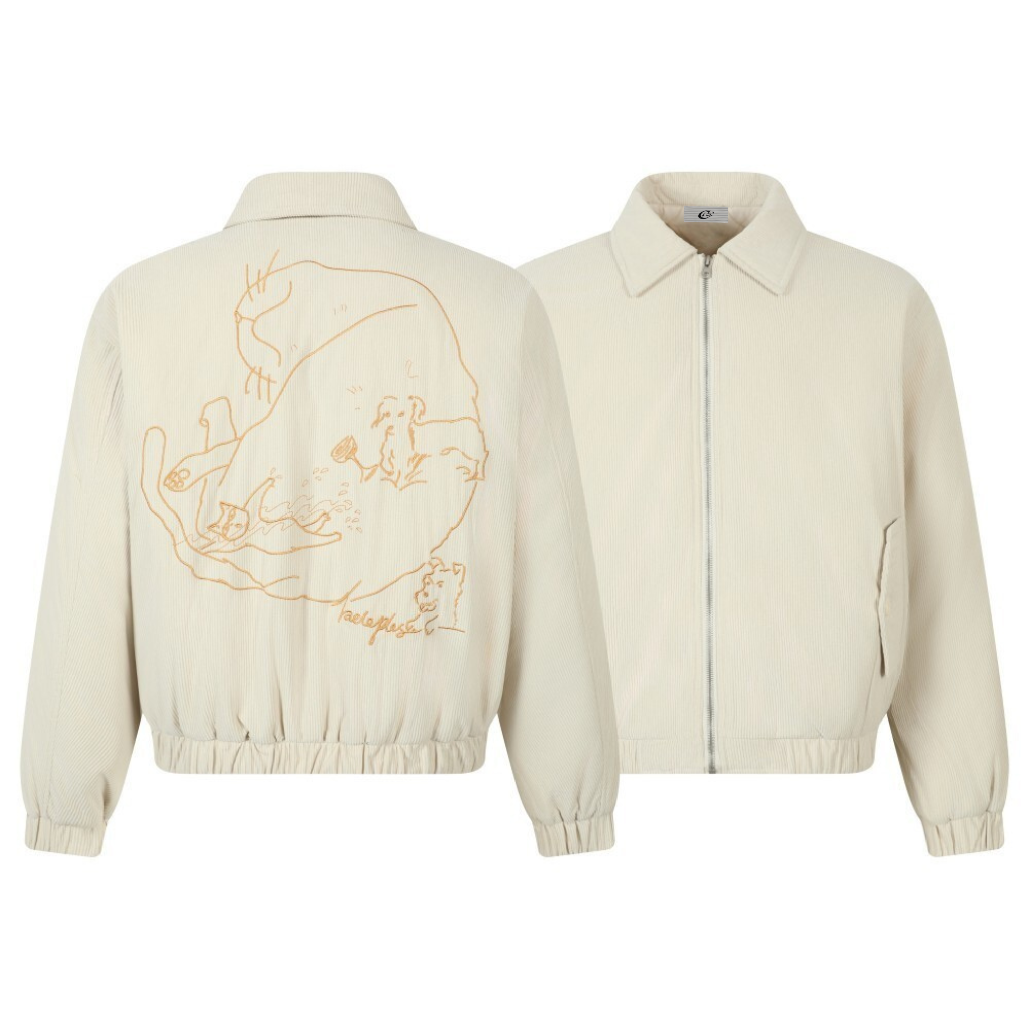 Omirad Embroidered Back Corduroy Zip Jacket | Cream