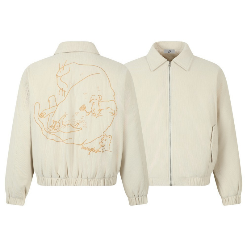 Omirad Embroidered Back Corduroy Zip Jacket | Cream