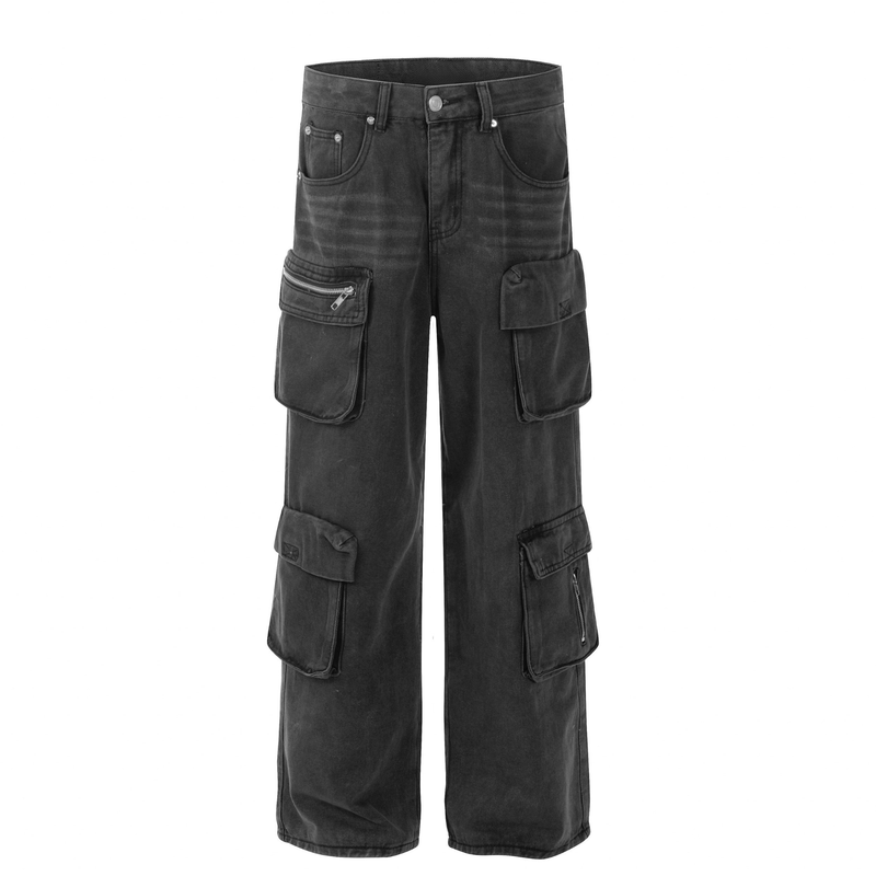 Omirad Multi-Pocket Utility Cargo Jeans | Wide-Leg Streetwear