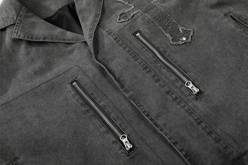 Omirad Vintage Cross Patch Denim Jacket | Washed Cotton