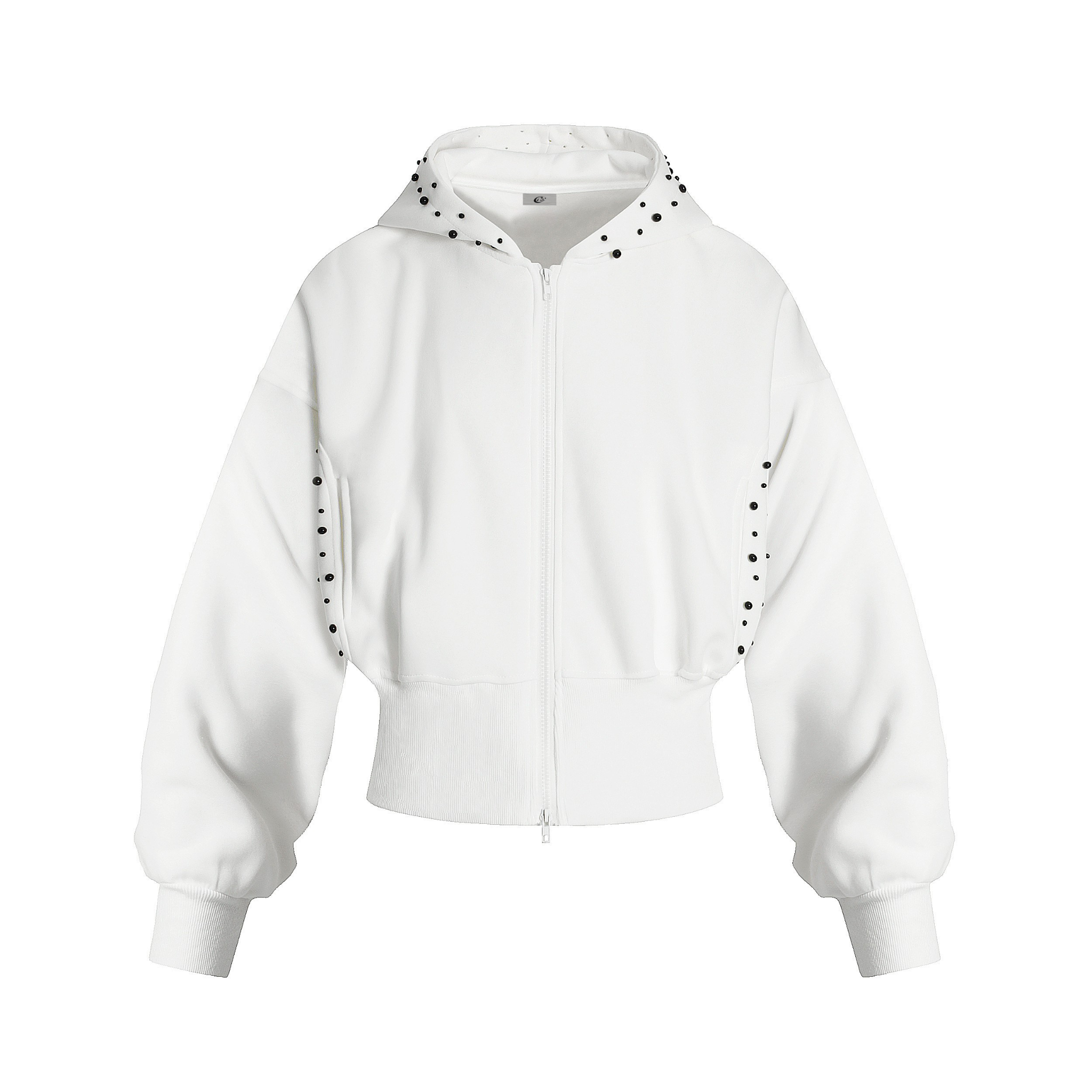 Pearl-Trim Cropped Zip-Up Hoodie | Street-Ready & Feminine