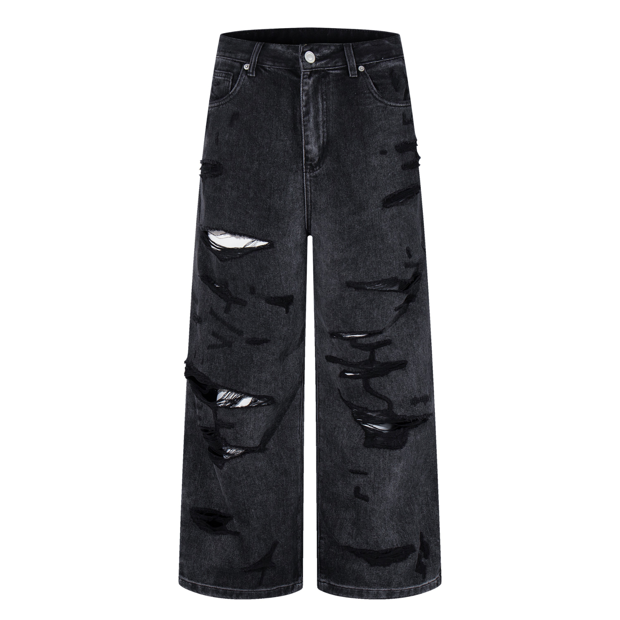 Omirad Coated-Distress Wide-Leg Jeans | Deep Charcoal Denim