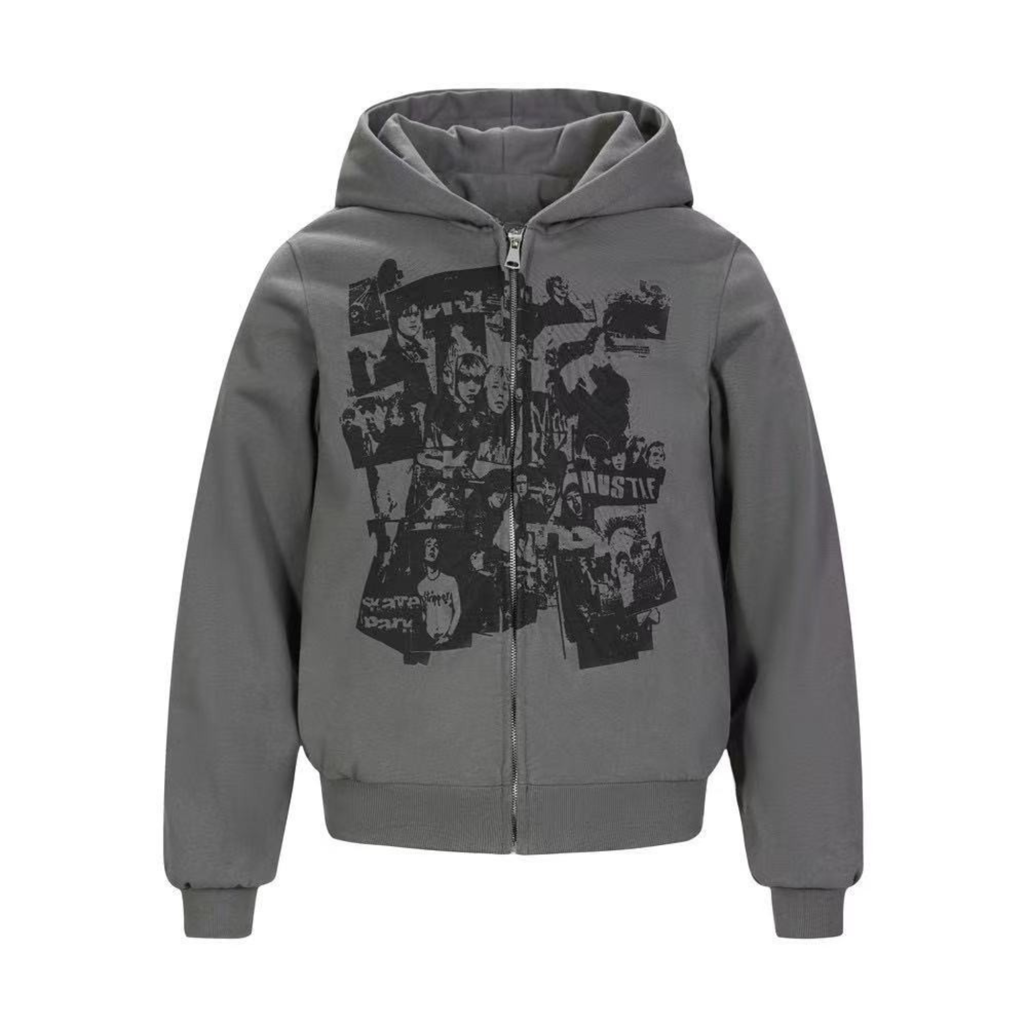Retro Collage Print Zip-Up Hoodie | Punk Streetwear