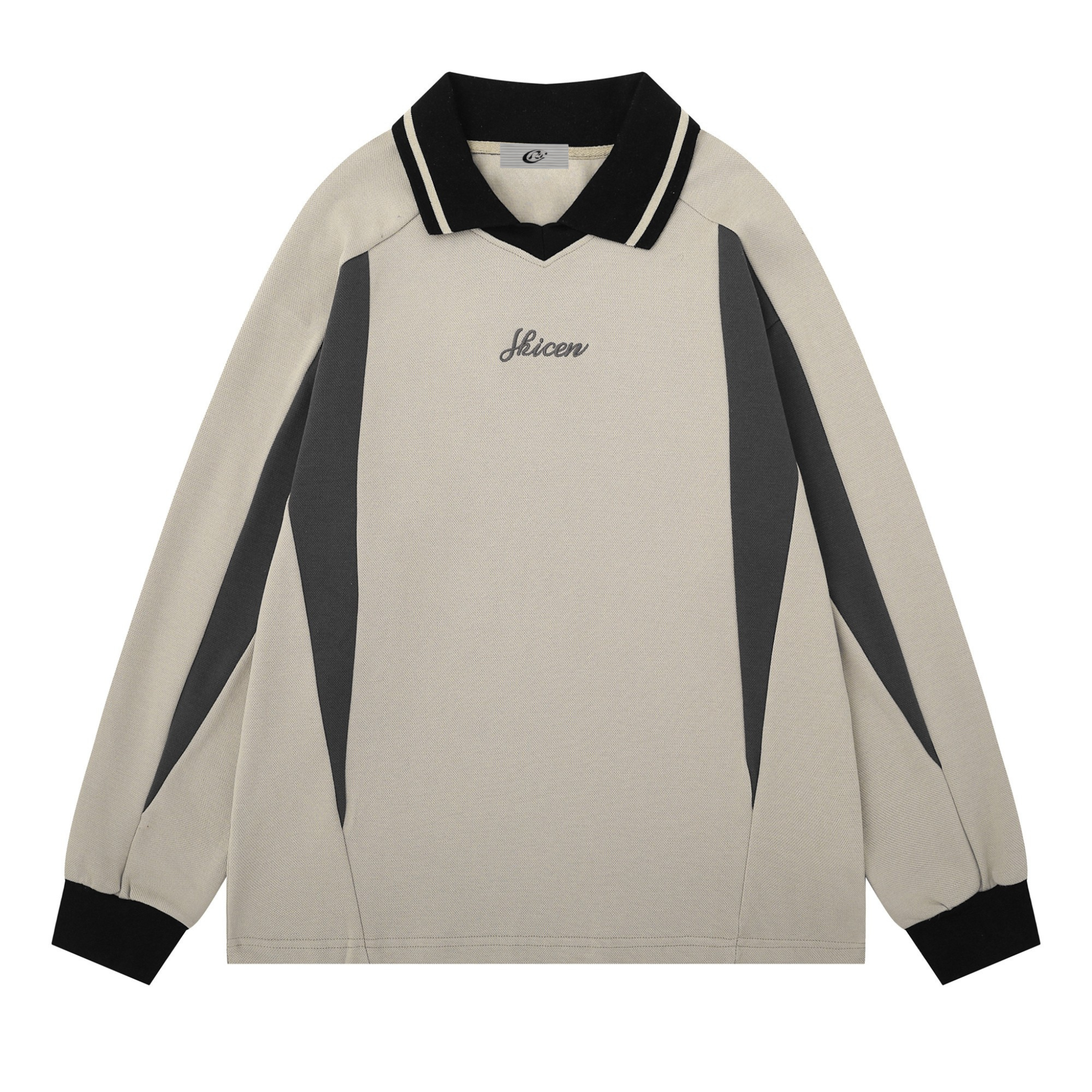 Contrast Panel Polo Sweatshirt | Retro Streetwear Long Sleeve