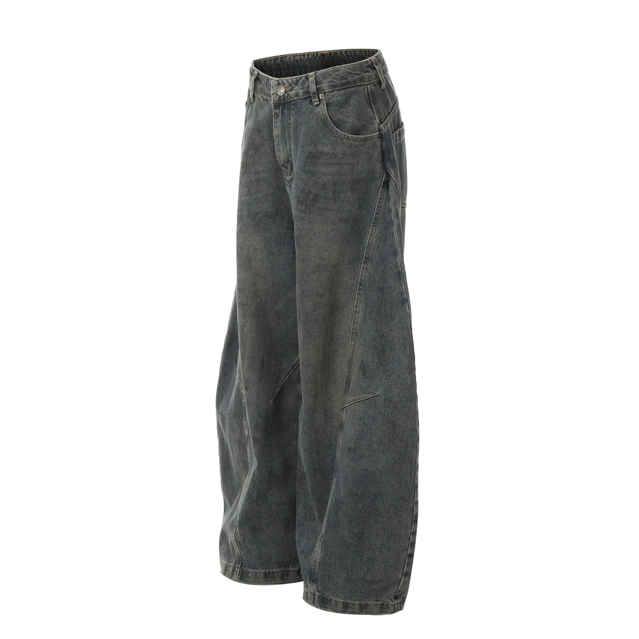Balloon Denim Pants | Curved Panel Wide Leg Jeans