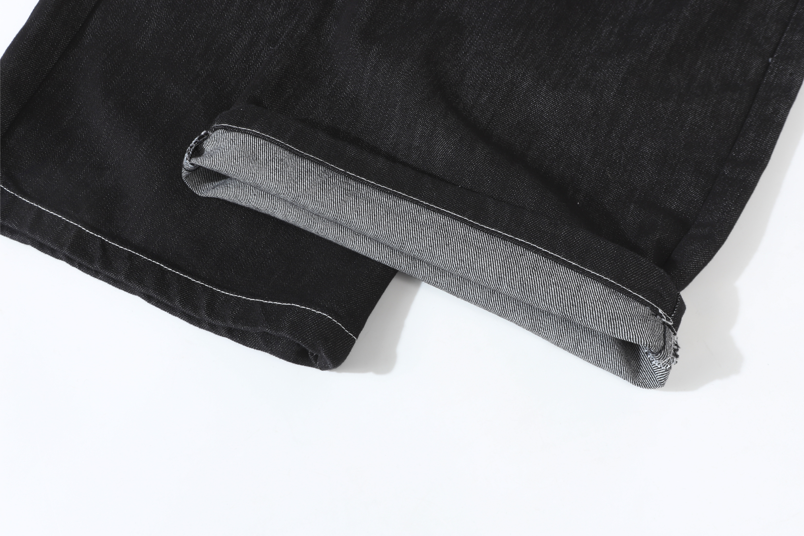 Wide-Leg Black Denim Pants with Metal Buckle Closure