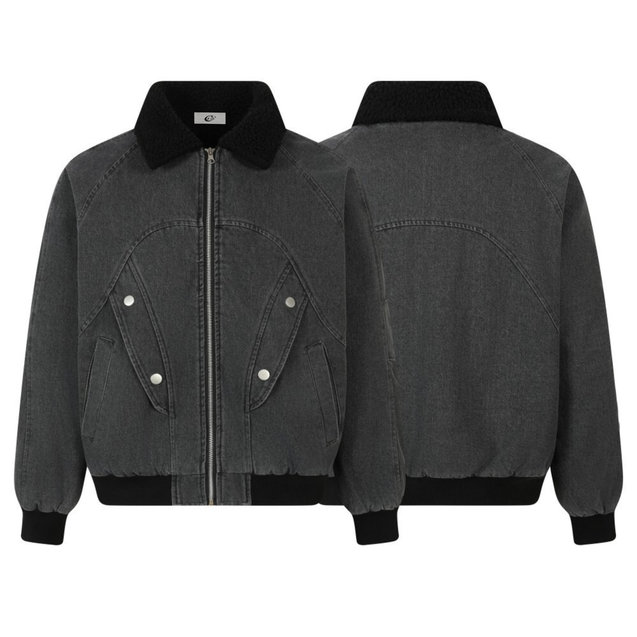 Quilted Denim Sherpa Collar Bomber Jacket | Streetwear
