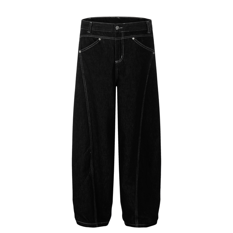 Omirad Contrast-Stitch Sculpted Wide-Leg Jeans | Dark Denim