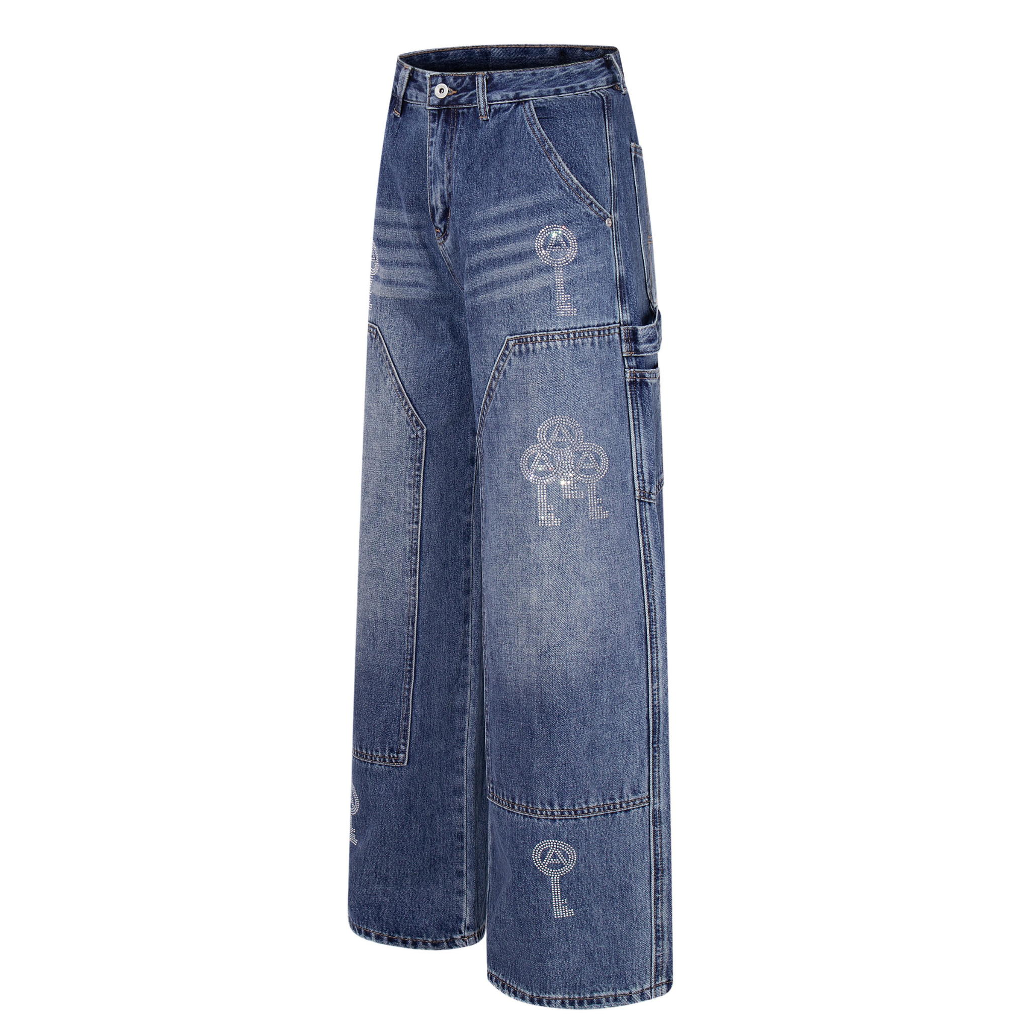 Omirad Rhinestone Utility Wide-Leg Carpenter Jeans