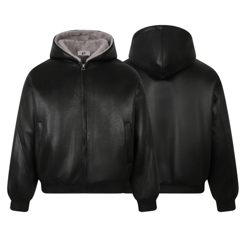 Omirad Plush-Lined Hooded Bomber Jacket | Black