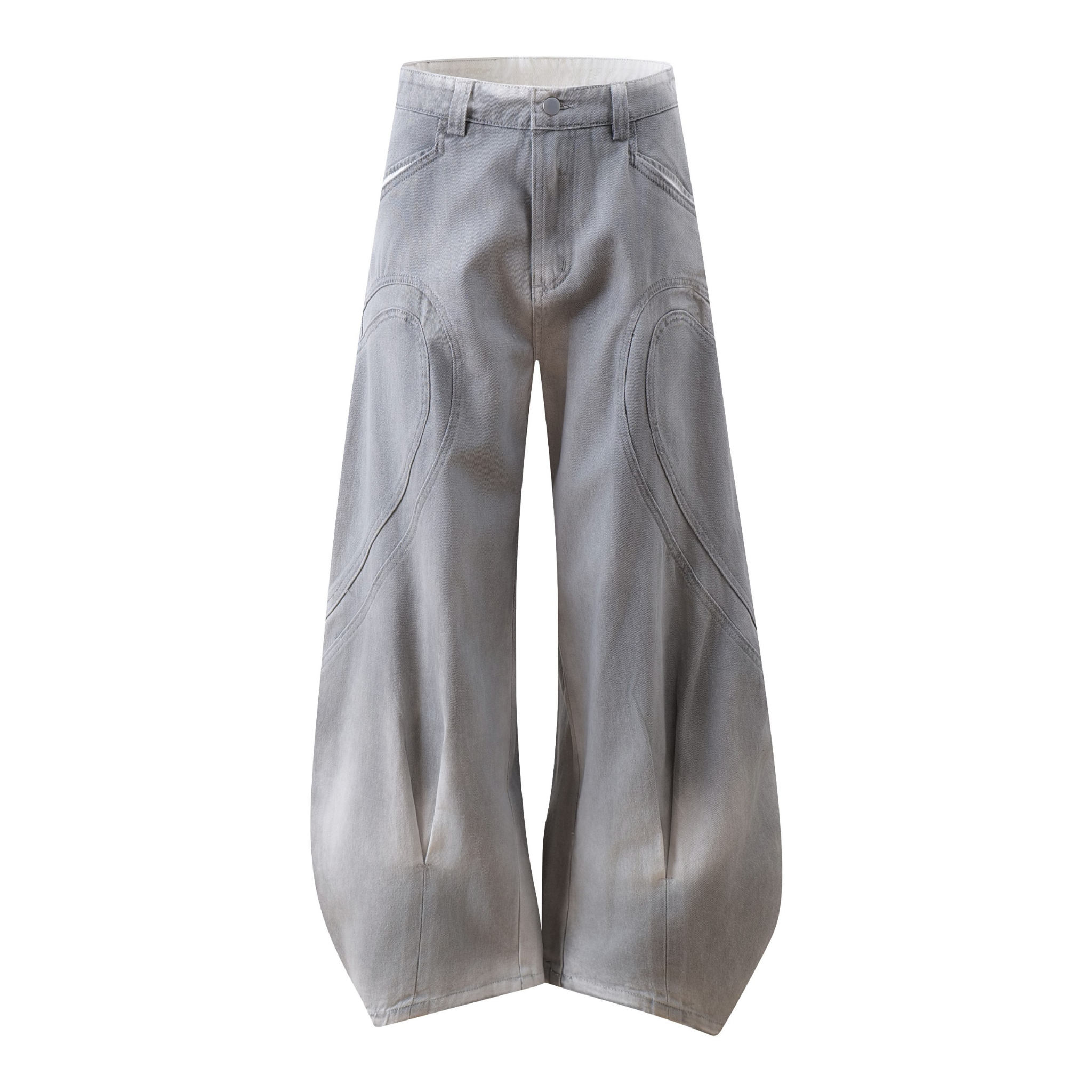 Washed Curved-Panel Balloon Wide-Leg Jeans | Sculptural Denim
