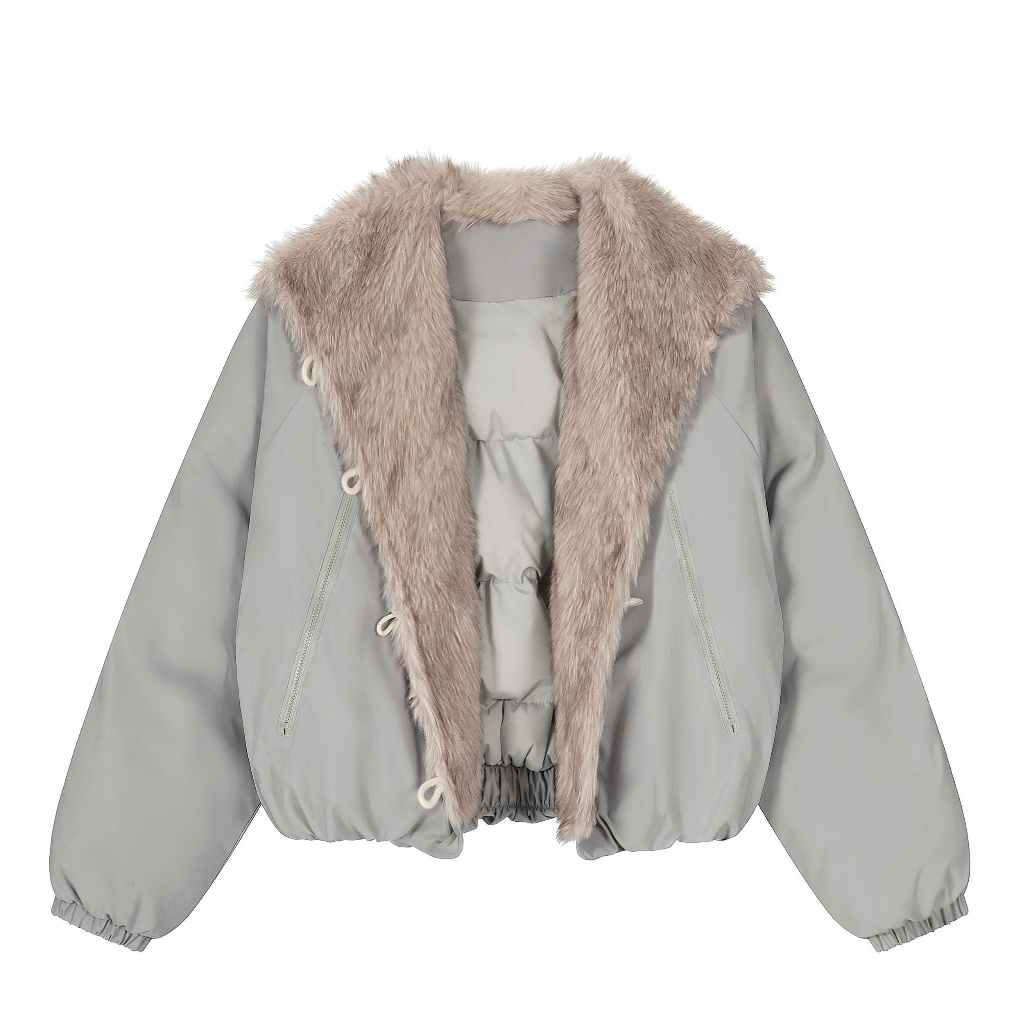 Faux Fur Lapel Drawstring Cropped Jacket | Streetwear