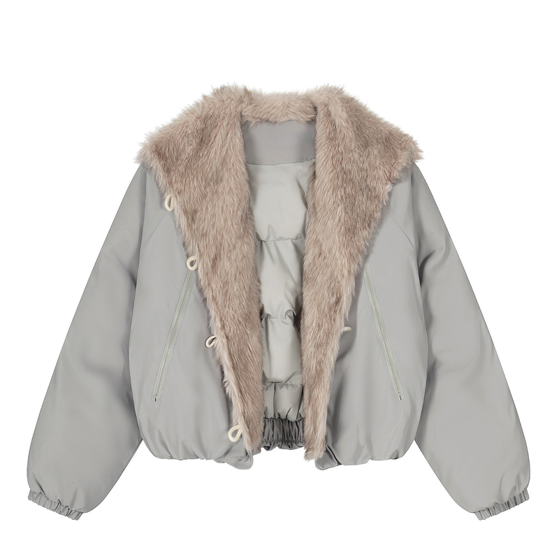 Faux Fur Lapel Drawstring Cropped Jacket | Streetwear