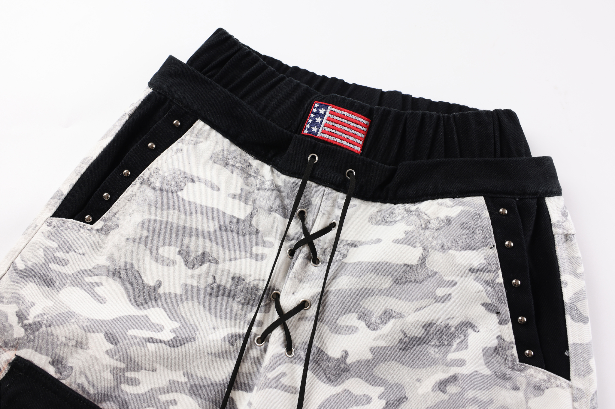Camo Patchwork Cargo Pants | Curved Wide-Leg Streetwear