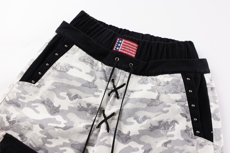 Camo Patchwork Cargo Pants | Curved Wide-Leg Streetwear