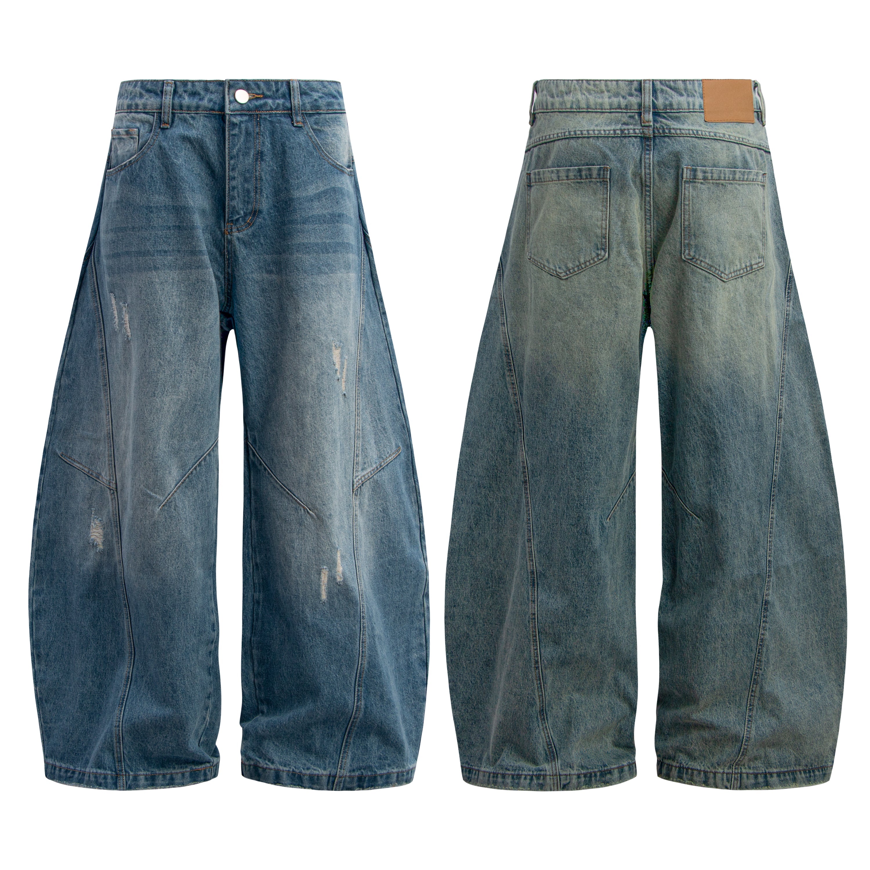 Omirad Distressed Panel Wide-Leg Denim Jeans | Streetwear