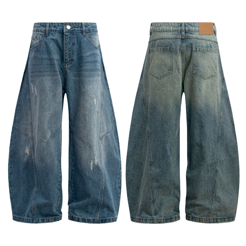 Omirad Distressed Panel Wide-Leg Denim Jeans | Streetwear