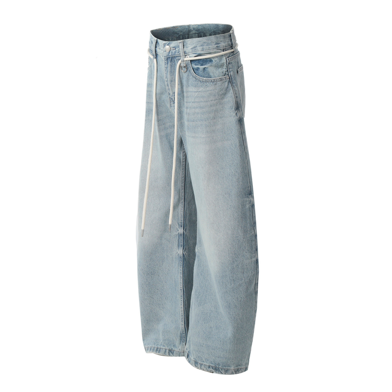 Omirad Rope-Belt Light-Wash Wide-Leg Jeans | SEAKOFF
