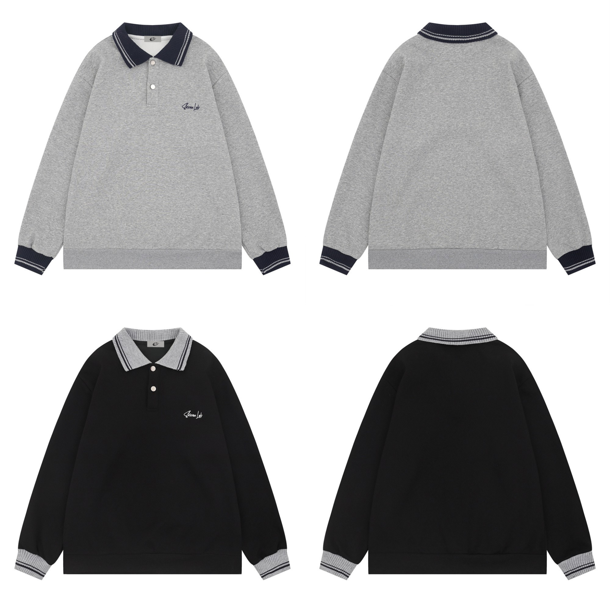 Classic Knit-Collar Polo Sweatshirt | Varsity Style