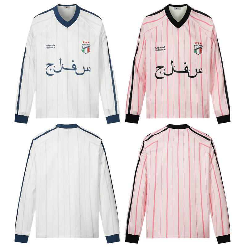 Four jersey views showing white and pink colorways, front and back