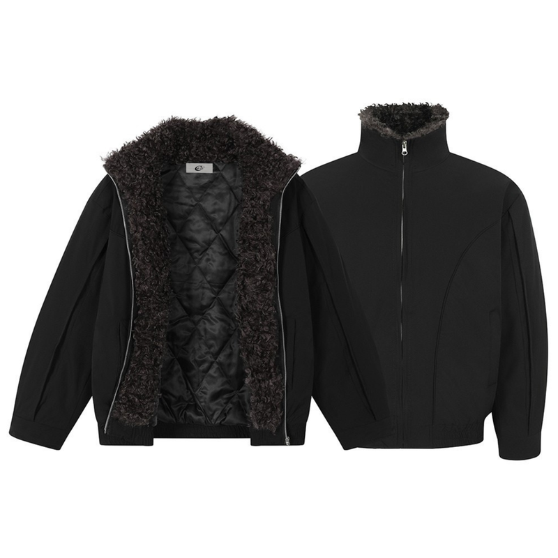 Faux Shearling Lined Bomber Jacket | Stand Collar Winter Coat