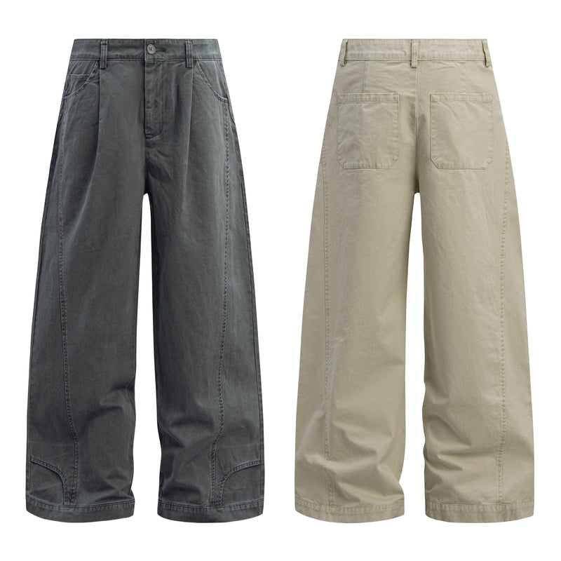 Omirad Wide-Leg Washed Cotton Pants | Pleated Streetwear Trousers