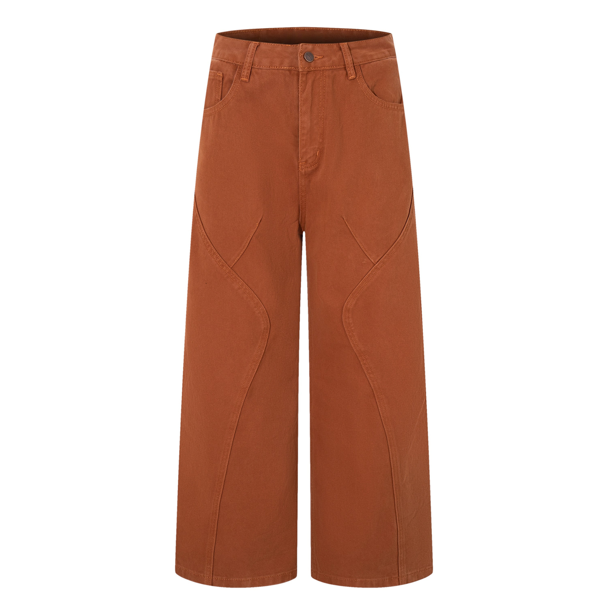 Curved-Panel Wide-Leg Jeans | Rust Brown Cotton Twill