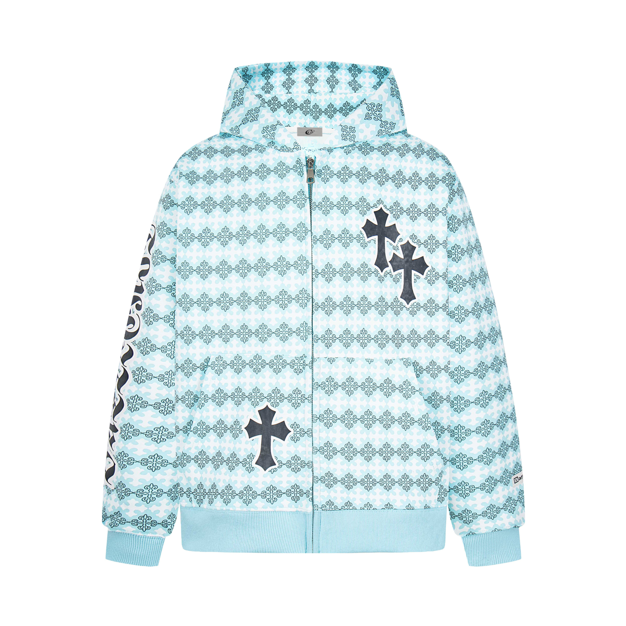 Gothic Cross Pattern Full-Zip Hoodie | Y2K Streetwear