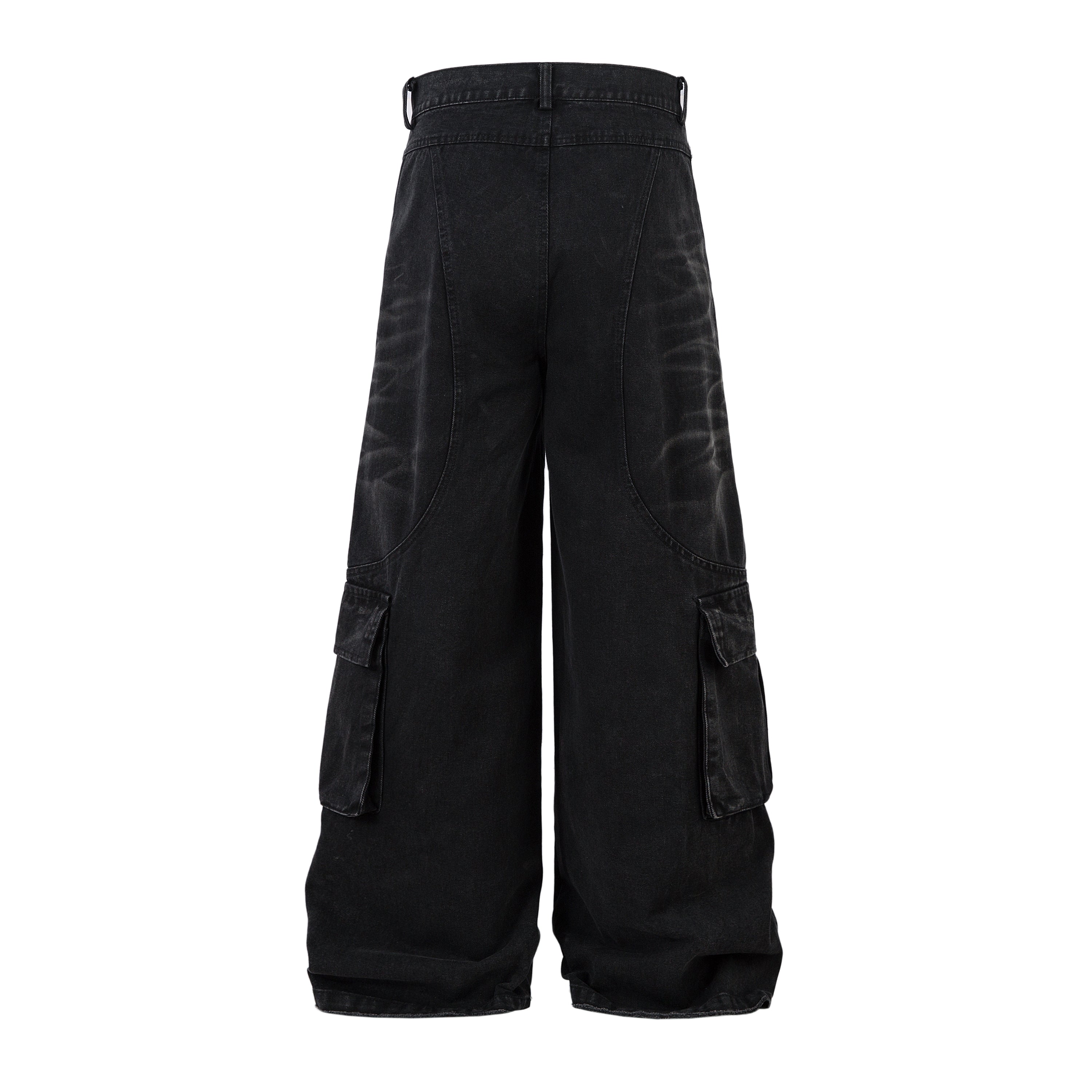 Omirad Washed Arc-Panel Cargo Wide-Leg Jeans | Black