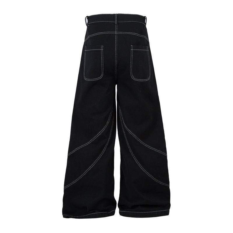 Tribal Embroidery Wide-Leg Jeans | Y2K Black Baggy Denim