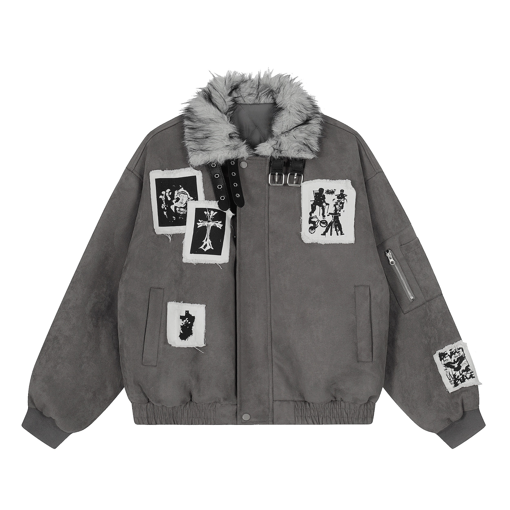 Omirad Patchwork Fur-Lined Bomber Jacket | Street Style