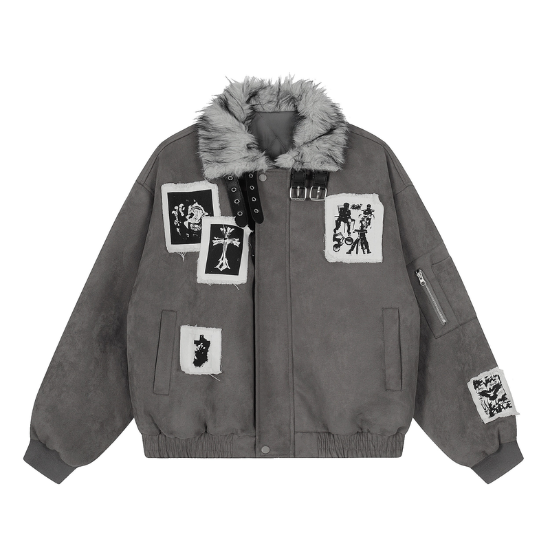 Omirad Patchwork Fur-Lined Bomber Jacket | Street Style