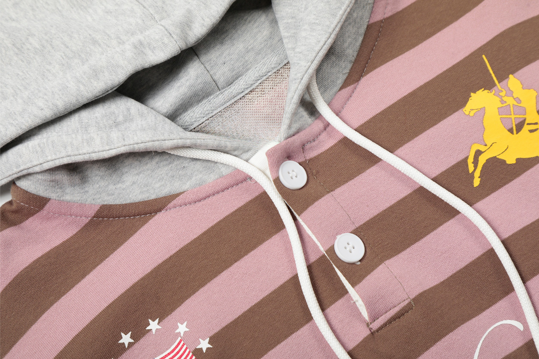 Striped Rugby Polo Hoodie | Contrast Hood Streetwear