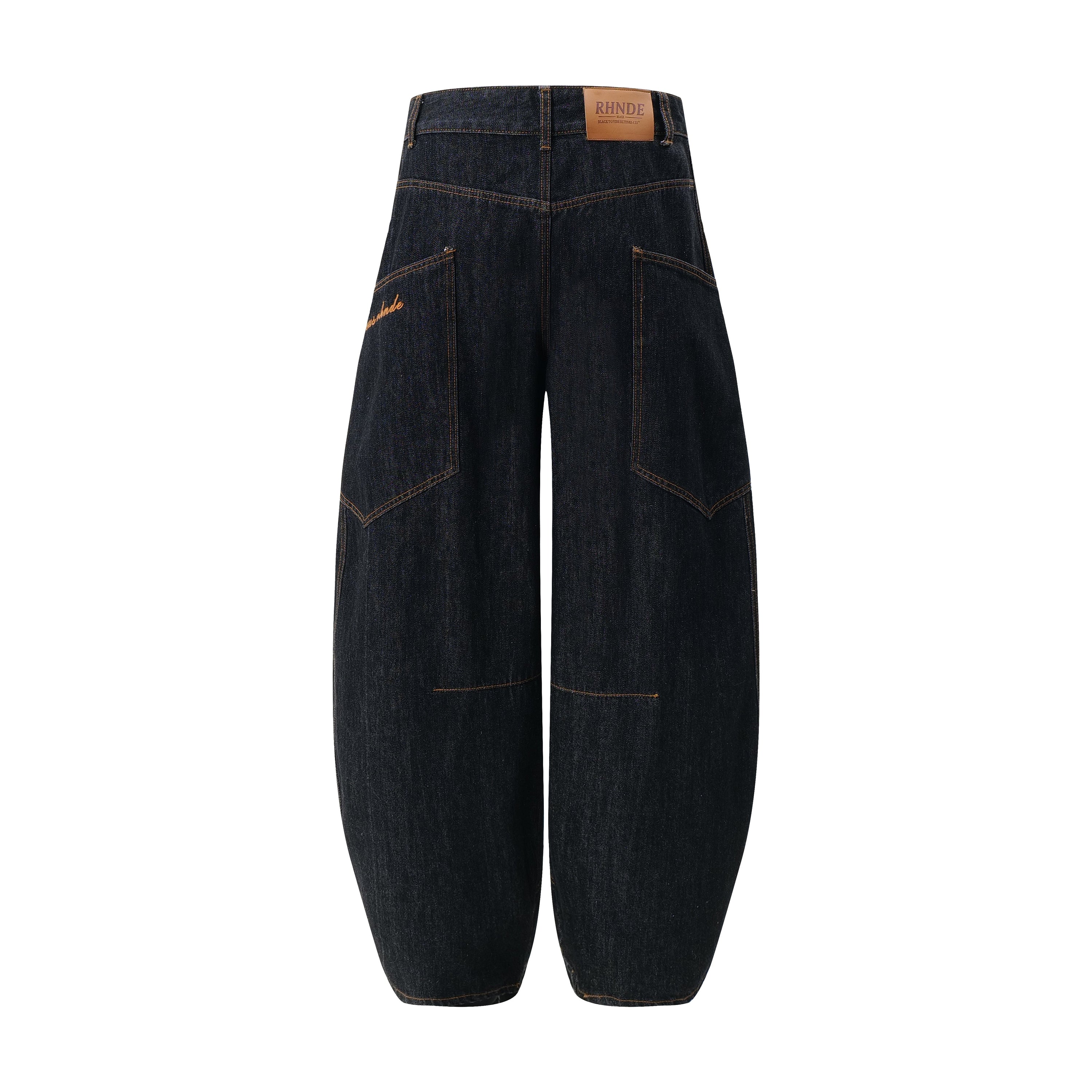 Curved Balloon-Leg Jeans | Dark Indigo Structured Denim