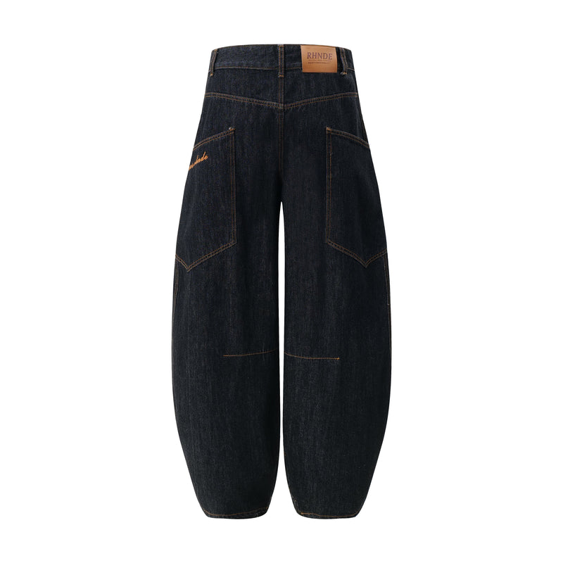 Curved Balloon-Leg Jeans | Dark Indigo Structured Denim