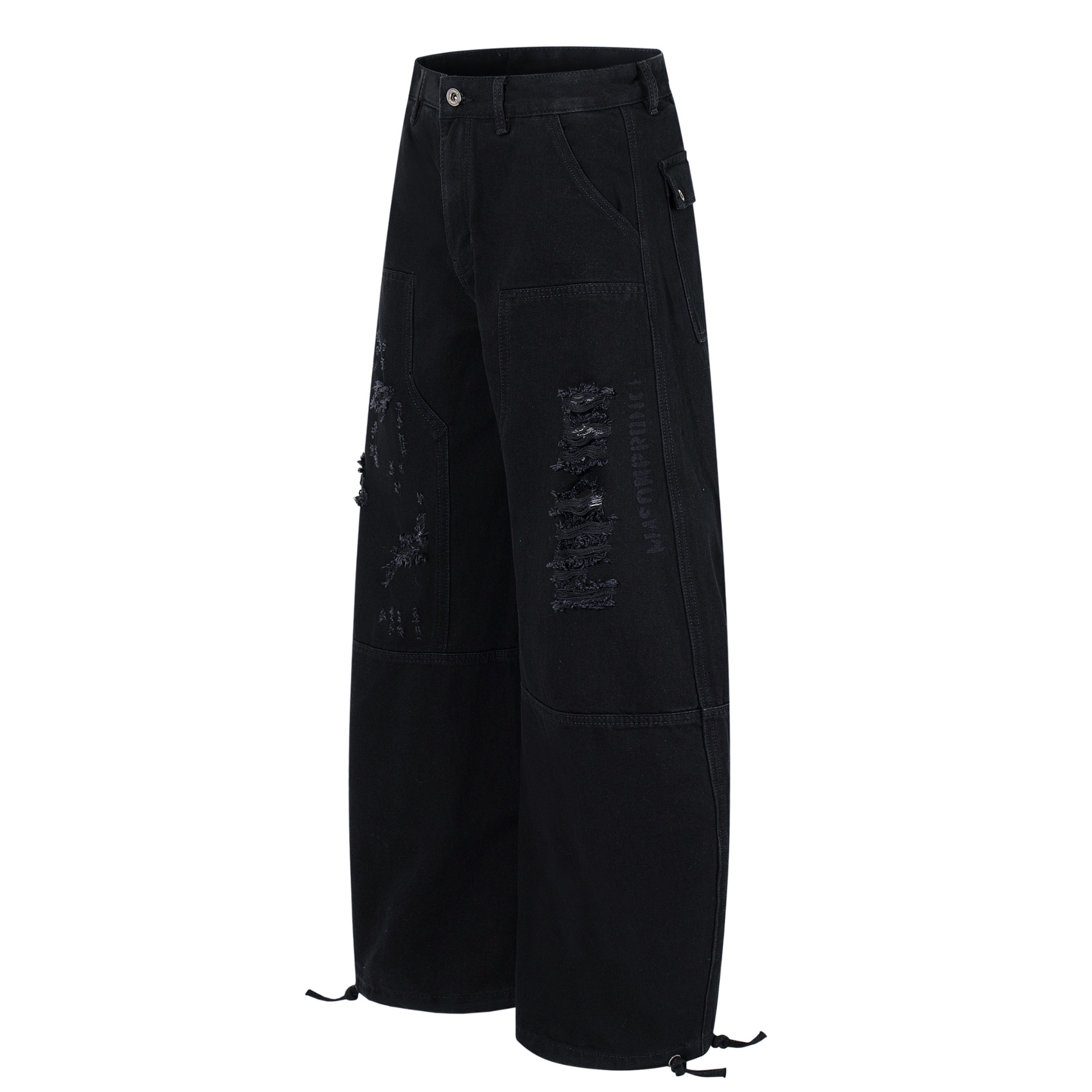 Omirad Tactical Distressed Wide-Leg Pants | Black Denim