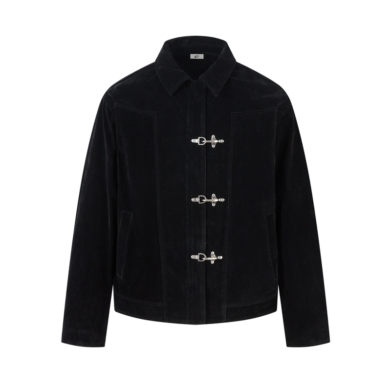 Suede-Texture Metal Clasp Jacket | Vintage Street Style